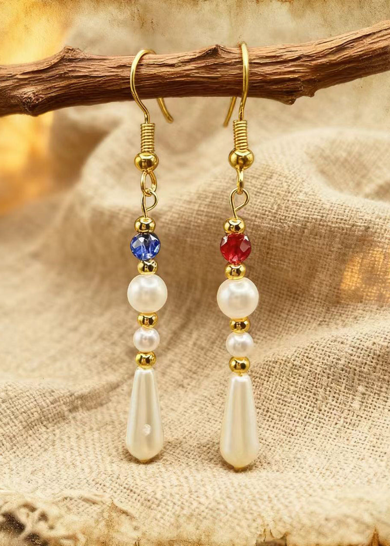 White Pearl Asymmetrical Design Drop Earrings