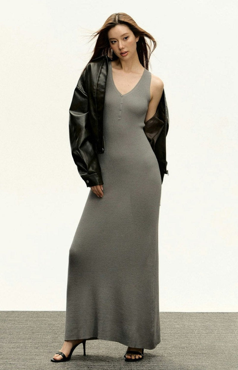V-neck Button Detail Maxi Dress