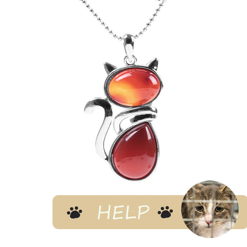 "save a Cat" Cat Pattern Natural Crystal Protection Cat-loving Pendant Necklace