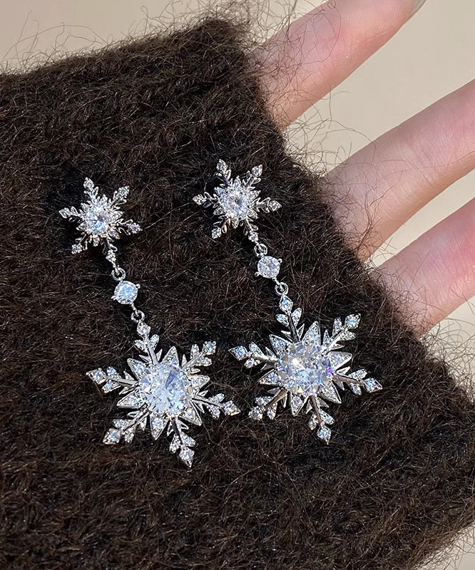 Silk Stainless Steel Alloy Zircon Snow Drop Earrings