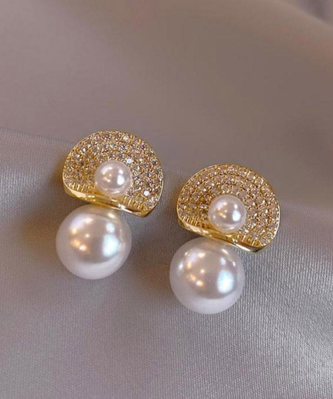 18k Gold Pearl Zircon Pearl Stud Earrings