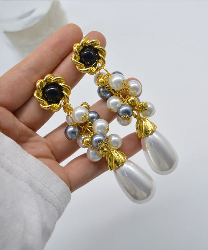 White Sterling Silver Alloy Pearl Drop Earrings