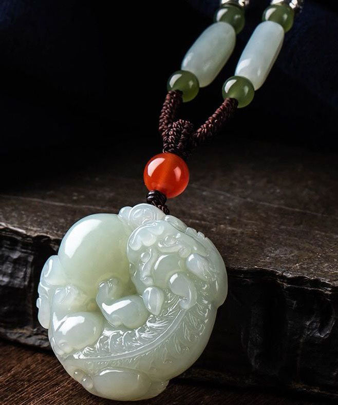 Cyan Jade a Mythical Wild Animal Pendant Necklace