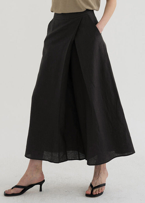 Leg Pants Linen Waist High Spring Wide French