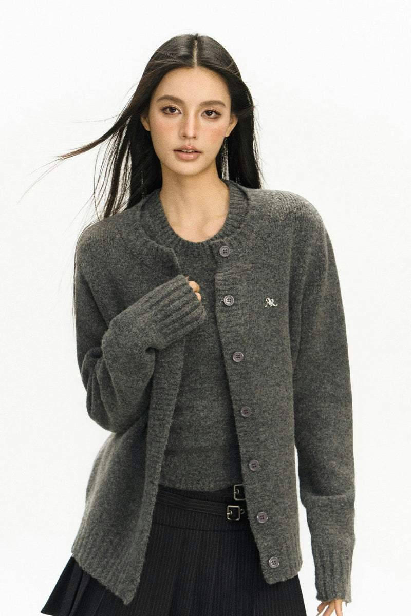 Ribbed Trim Button-up Cardigan