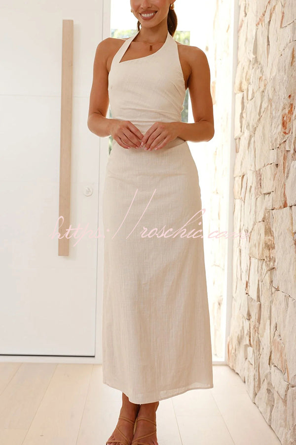 Color Sleeveless Halter Neck Backless Slim Fit Maxi Dress