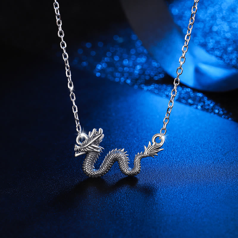 Buddha Stones 925 Sterling Silver Year of the Dragon Auspicious Dragon Protection Chain Necklace Pendant