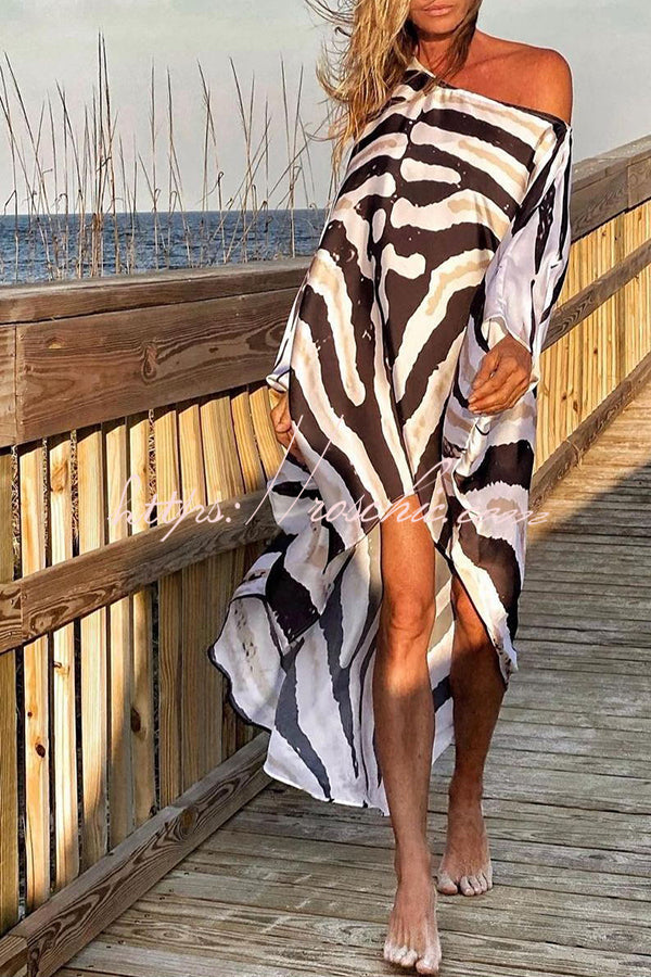 Unique Printed One Shoulder Cover Up Maxi Dress