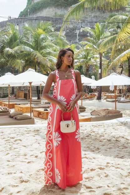 Off-shoulder Print A-line Cami Maxi Dress