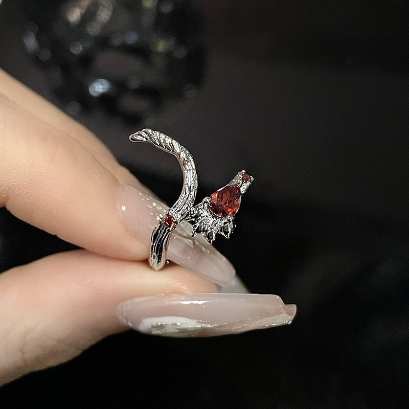 Red Zircon Crystal Fox Rings - Resizable