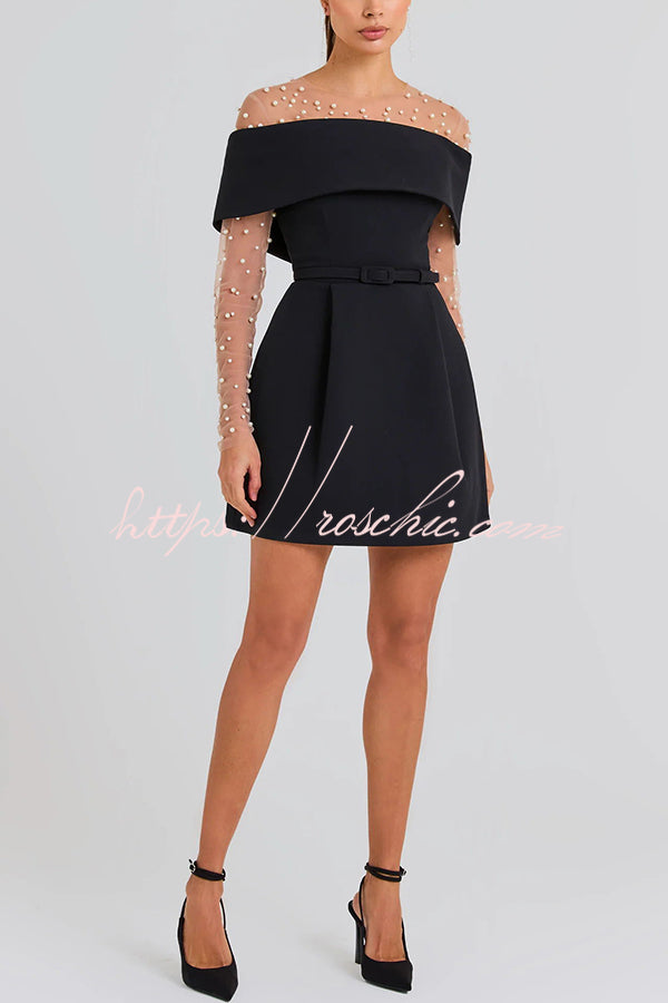 Evening Lapel Bandeau Removable Belt Pocketed Mini Dress