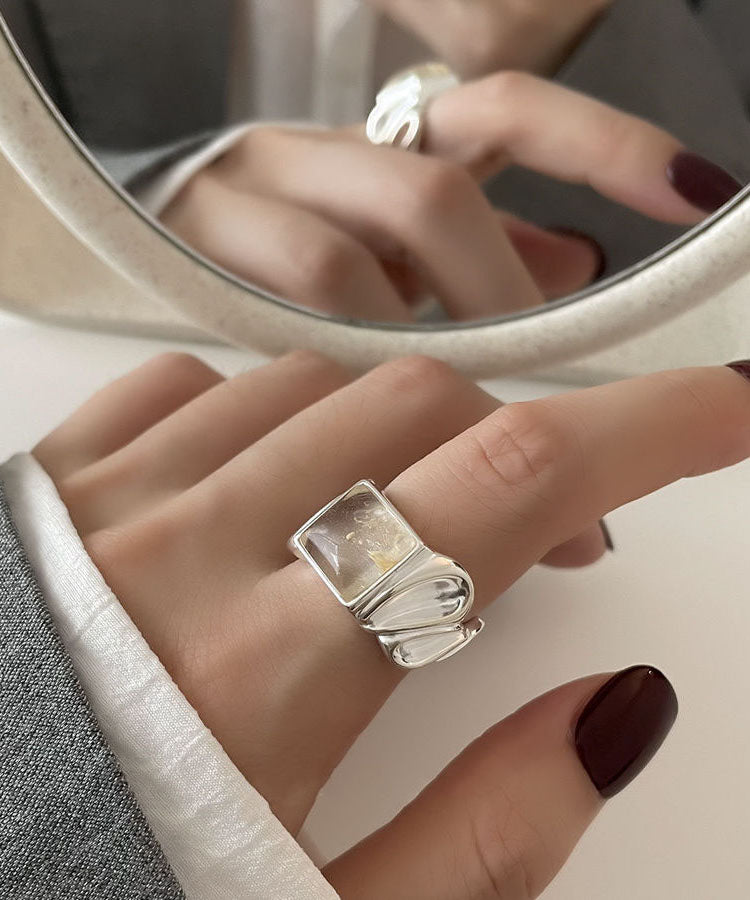 New Silk Sterling Silver Wrapped Silk Candy and Wrinkled Edges and Corners Rings Two Piece Set