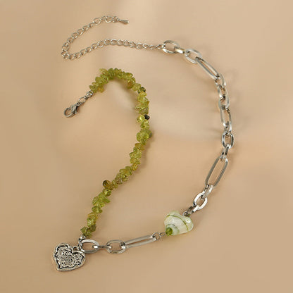 Colorblock Sterling Silver Alloy Love Patchwork Beads Graduated Bead Necklace