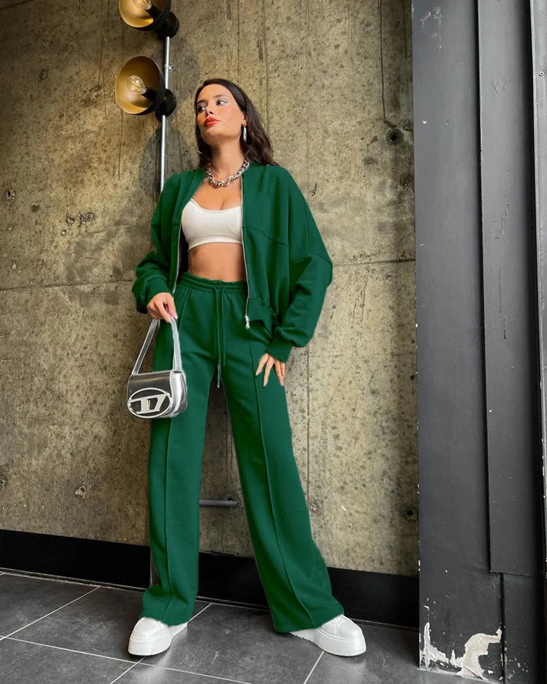 Urban - Green Zippered Cardigan and Trousers Set