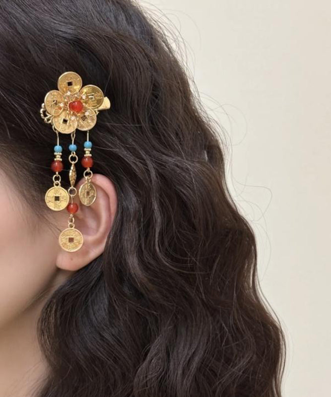 Style Gold Sterling Silver Overgild Turquoise Copper Coin Tassel Hairpin