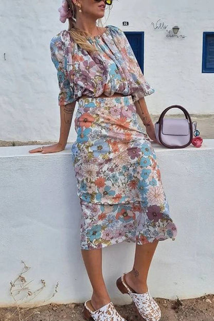 Holiday Print Top \u0026 Skirt Two-piece Set