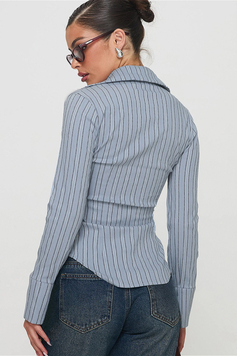 Striped Colorblock Waist Cinched Blouse