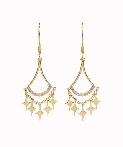 Gold Sterling Silver Overgild Zircon Star Tassel Drop Earrings