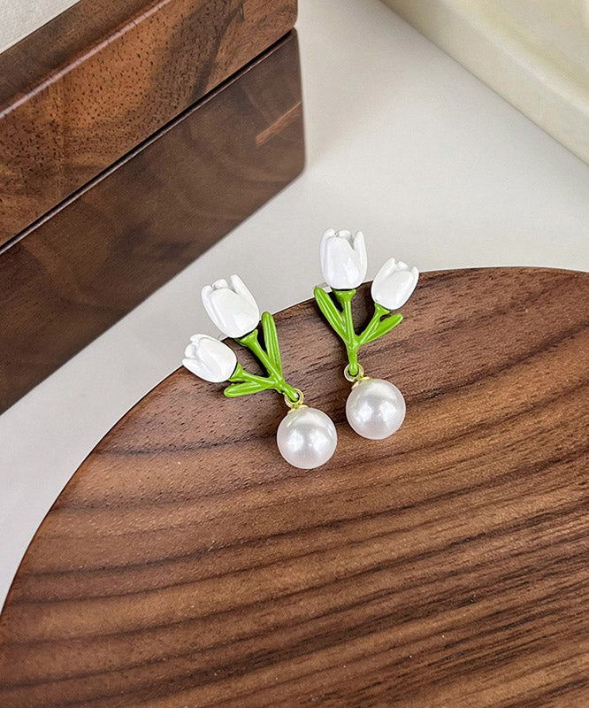 Niche Design Sterling Silver Alloy Tulip Pearl Earrings