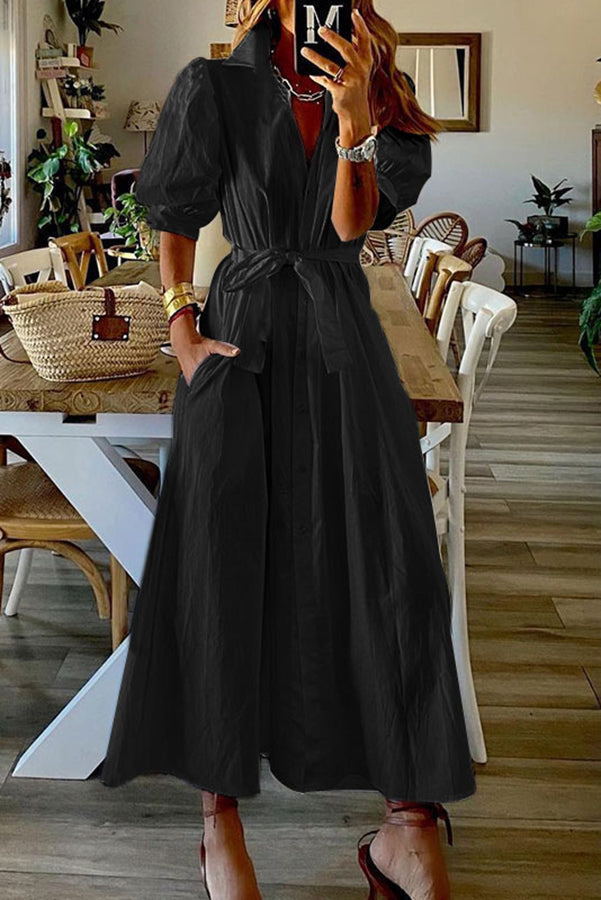 Pocketed Shirt Midi Dress