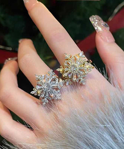 Stainless Steel Zircon Snowflake Two Piece Set Rings