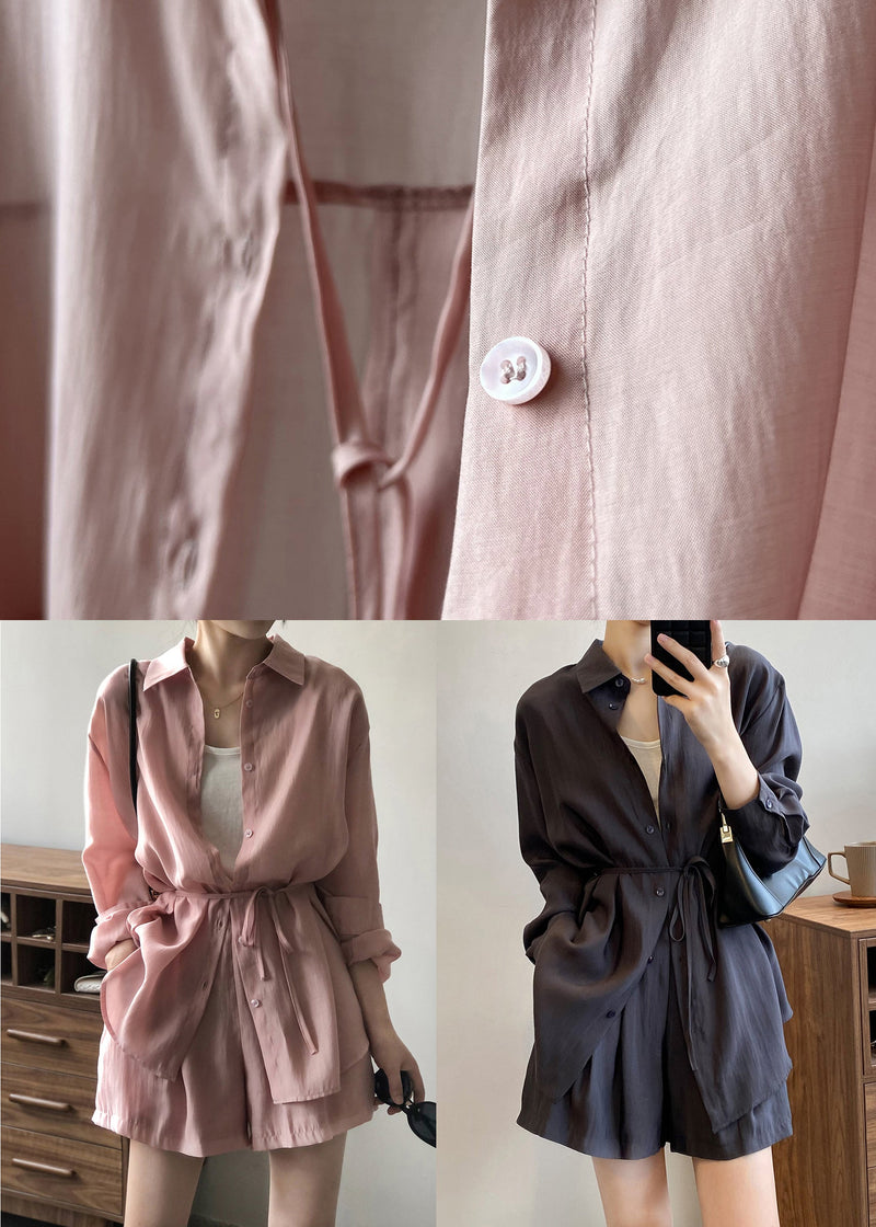 Spring Button Gray Peter Dark Silk Pan Collar Two-piece Set