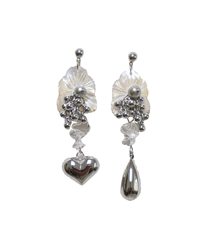 Boutique Silk Alloy Crystal Shell Pearl Asymmetrical Drop Earrings