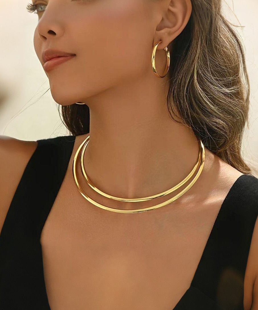 Copper Alloy Hoop Earrings and Choker Two-piece Set