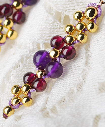 Handmade Purple Grape Crystal 14k Gold Drop Earrings