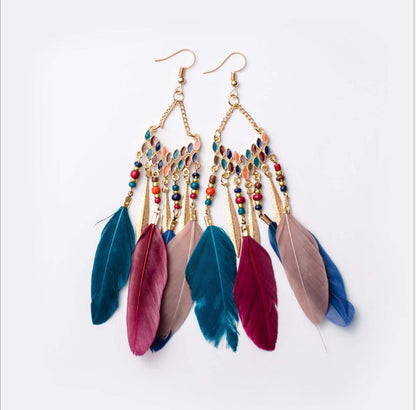 Chain Tassel Feather Earrings