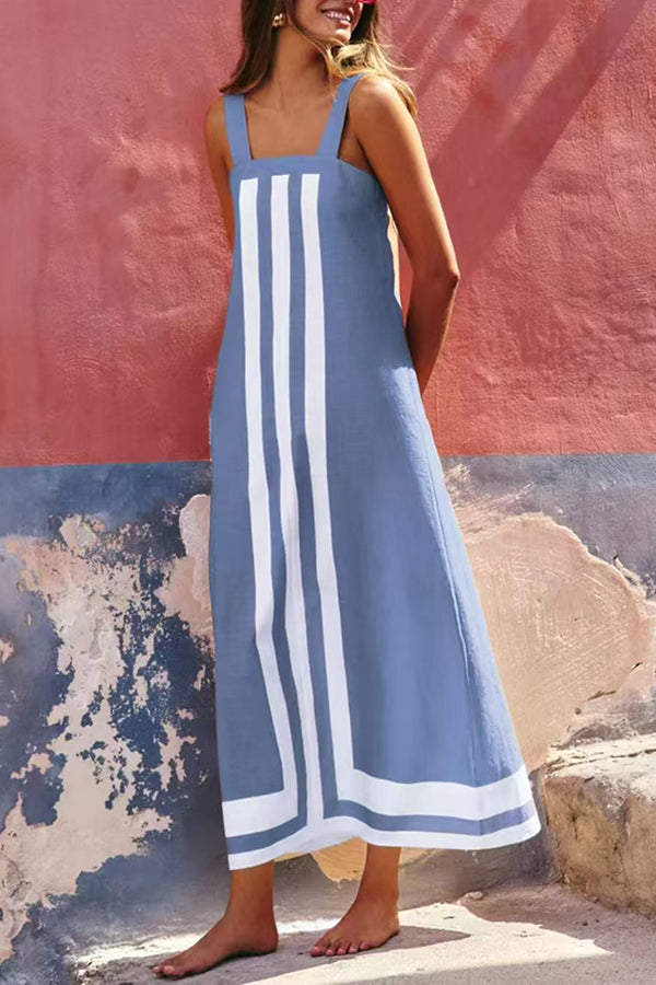 Striped Print Resort Style Sling Maxi Dress