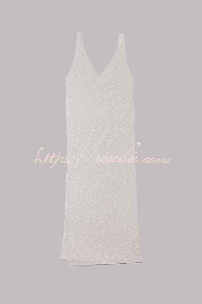 Vacation Breeze Knit Slit Loose Tank Midi Dress