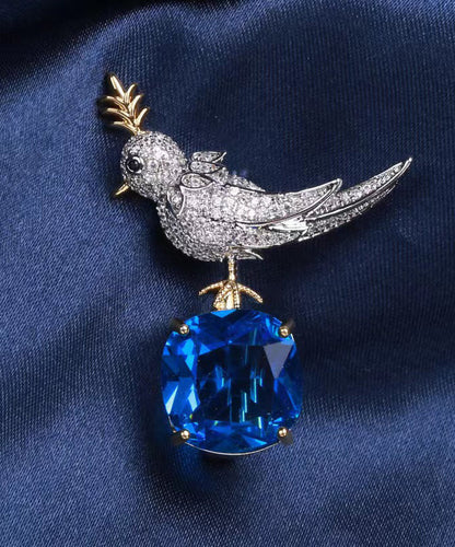 Blue Copper Zircon Gem Stone Little Bird Brooches