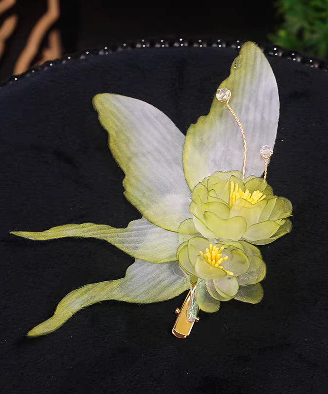 Gradient Color Light Green Alloy Organza Butterfly a Pair Hairpin