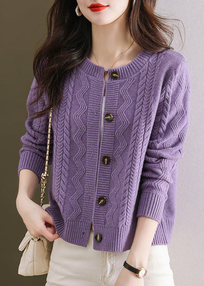 Stylish Pink O Neck Button Woolen Cardigans Fall Qc038