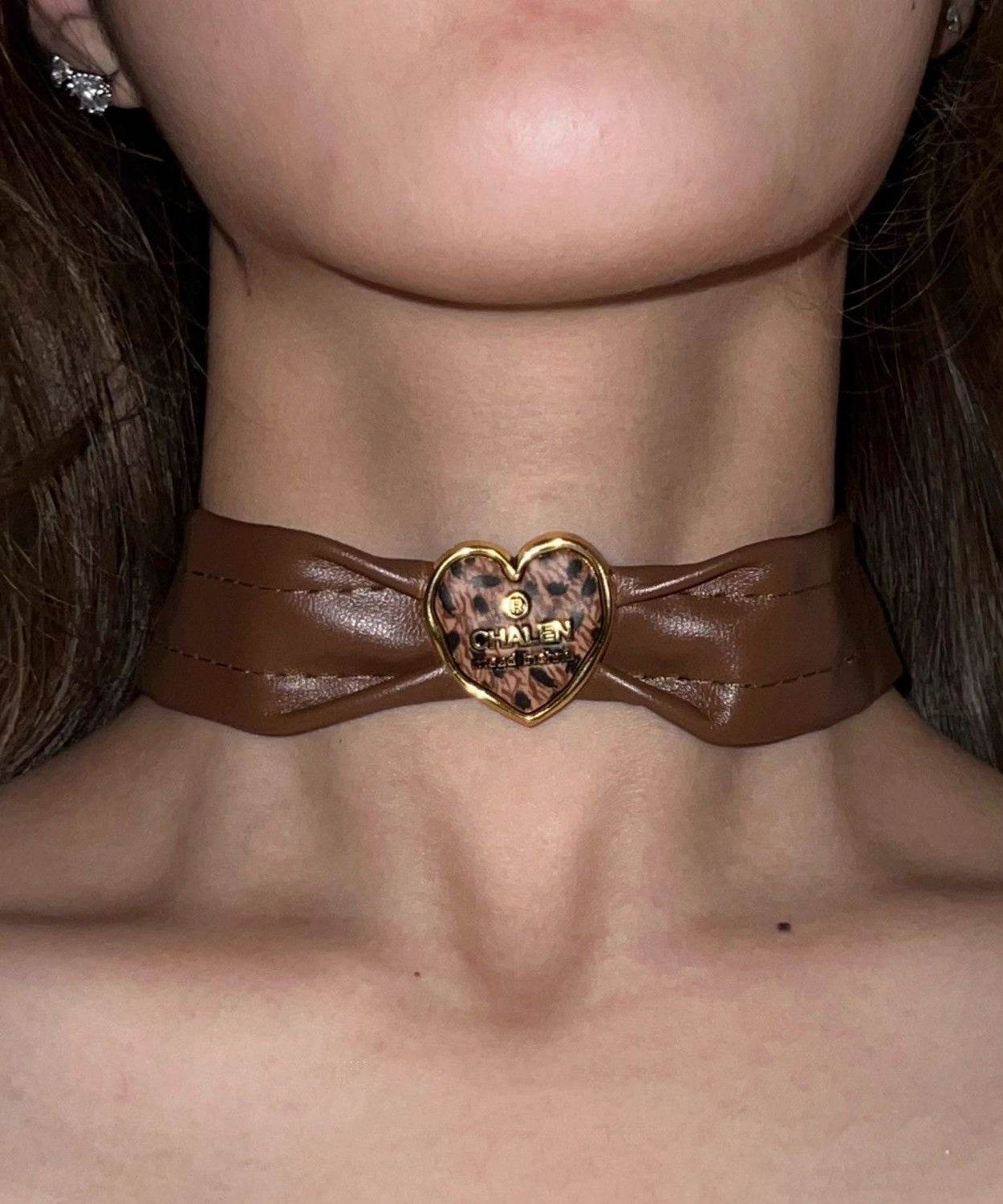 Brown Sterling Silver Alloy Leather Choker
