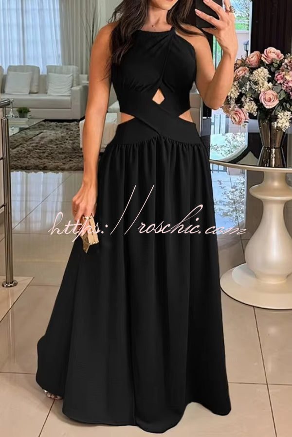 Color Cross Tie Backless Maxi Dress