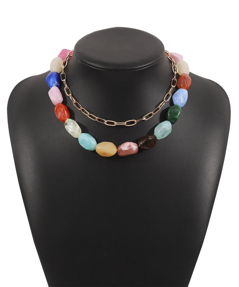 Rainbow Alloy Resin Beading Double-layer Gratuated Bead Necklace