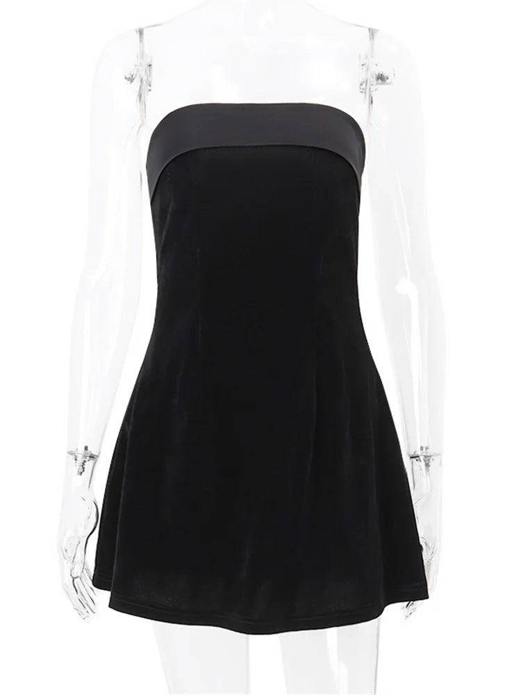 Black Backless Mini Dress for Patchwork Evening Partywear High Waist Dress Clothes