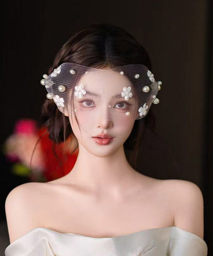 White Tulle Pearl Hairpiece