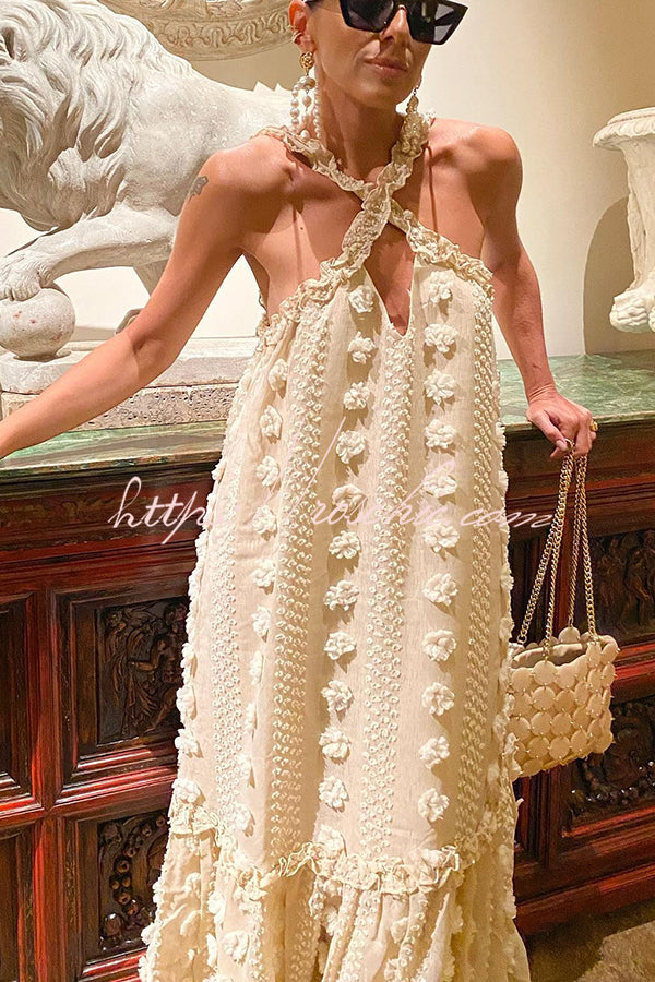 Sweet by the Sea Flower Decor Halter Maxi Dress