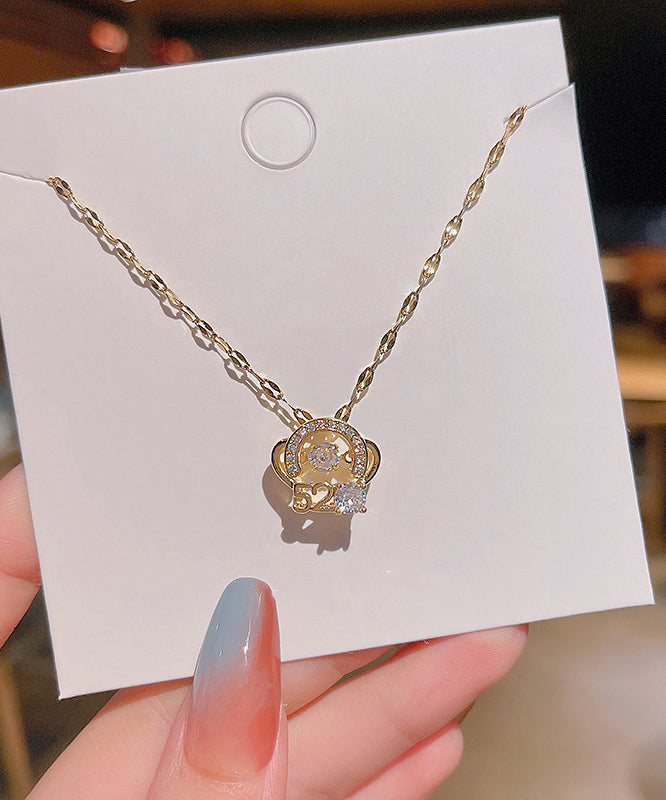 Gold Stainless Steel Overgild Zircon Crown Pendant Necklace