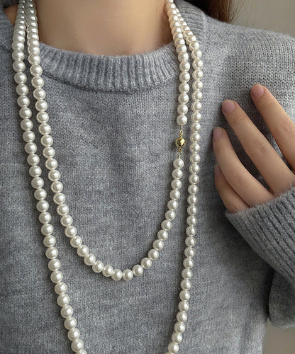 White Alloy Pearl Beading Gratuated Bead Necklace