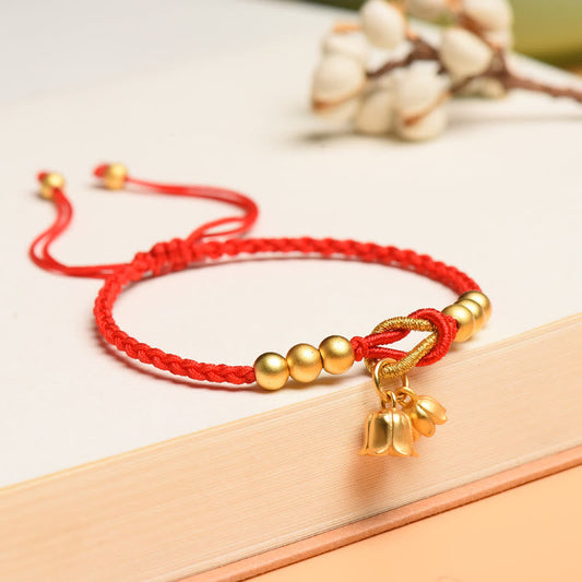 Buddha Stones Handcrafted Lily of the Valley Flower Charm Design Luck Protection Braided Bracelet