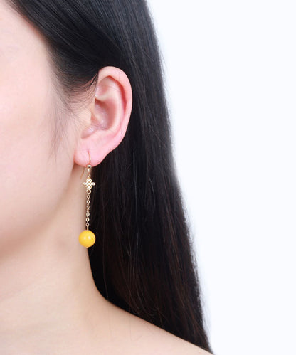 Fine Yellow 14k Gold Amber Beeswax Drop Earrings