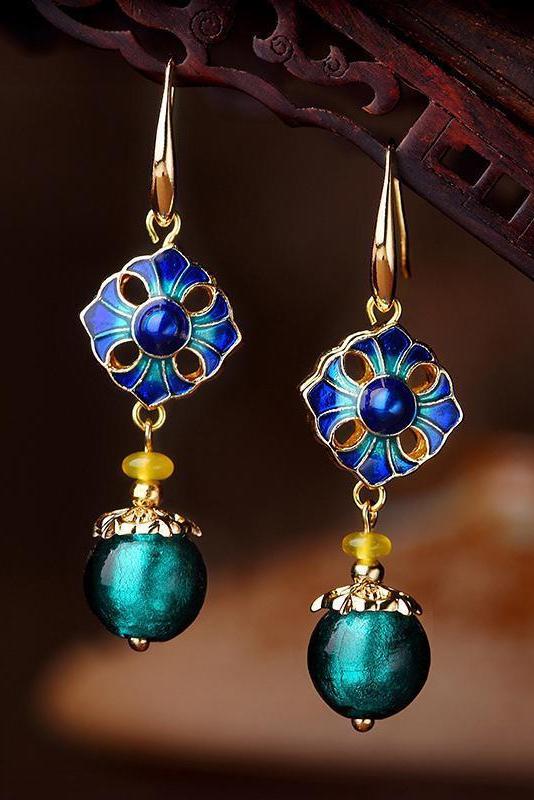 Handmade Glaze Cloisonne Quality Drop Earrings