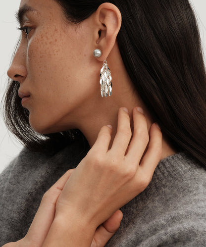 Diy Silvery Tasseled Copper Pearl Drop Earrings