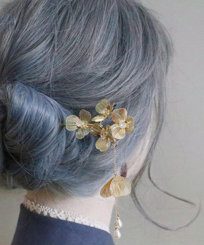 Chinese Style Gold Metal Pearl Tassel Hairpin