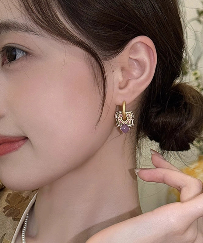 New Purple Copper Alloy Enamel Hoop Earrings
