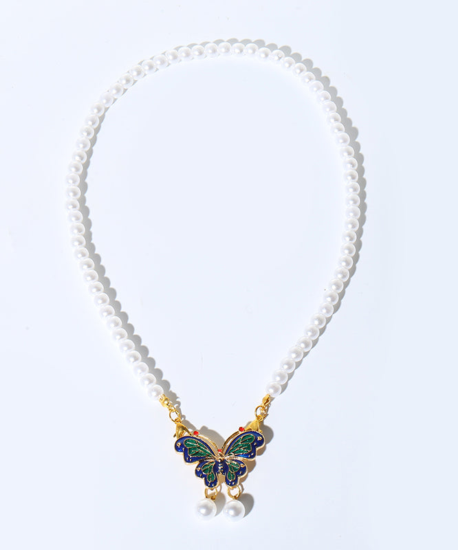 Butterfly Patchwork White Pearl Necklace